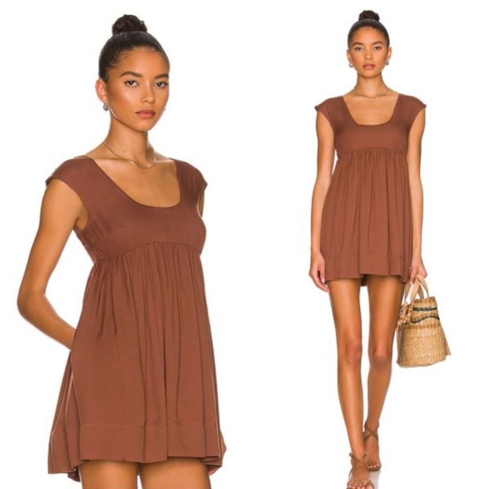 anna nata | NEW Hannah Babydoll Mini Dress in Sepia Brown Size S